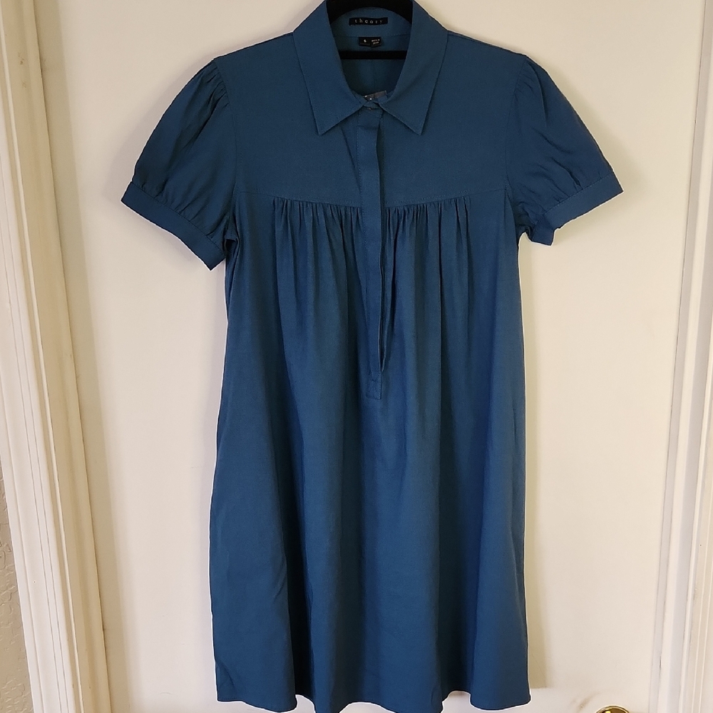 NWT Theory Blue Babydoll Mini Dress with Peter Pan Collar